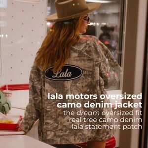Dressed in LALA Motors Oversized Camo Denim Jacket NWT 2X/3X